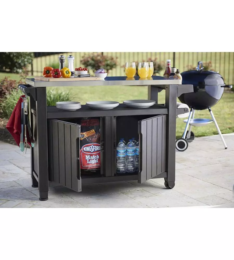 TAVOLINO KETER "UTILITY XL" PER BBQ IN RESINA - 134x51.7x89.6 CM GRAFITE