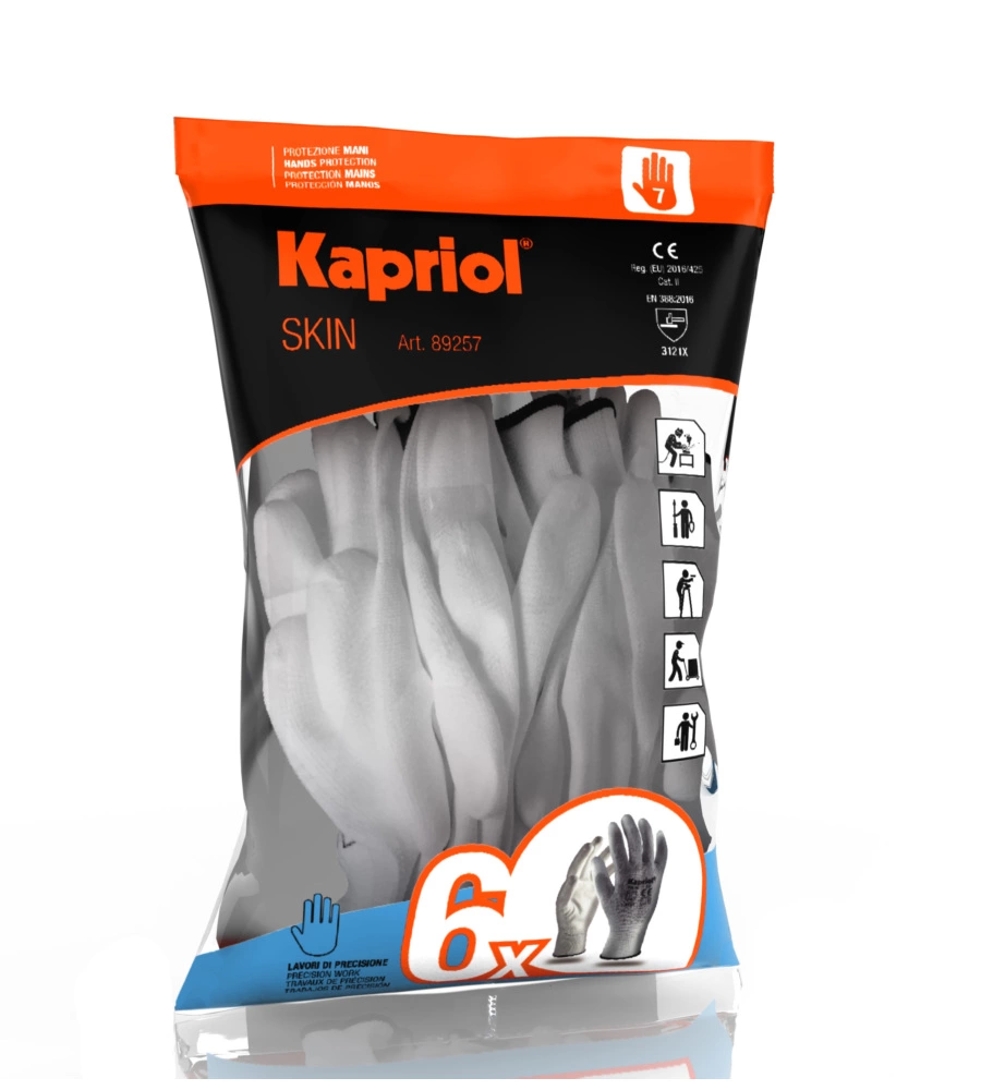 KIT 6 PAIA DI GUANTI DA LAVORO SKIN BIANCHI, TG 10 - KAPRIOL