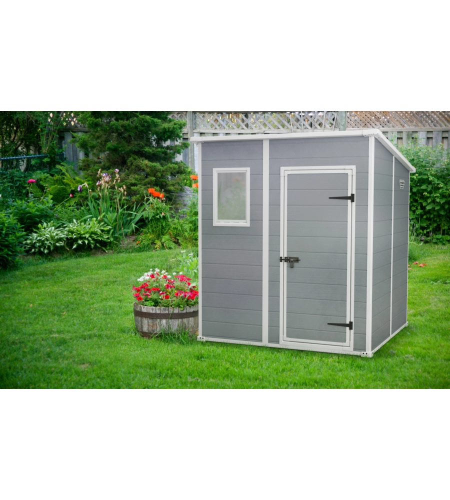 CASETTA DA GIARDINO KETER "MANOR PENT 6x6" IN RESINA COLORE GRIGIO CON PORTA BATTENTE SINGOLA 183,5X185X200 CM