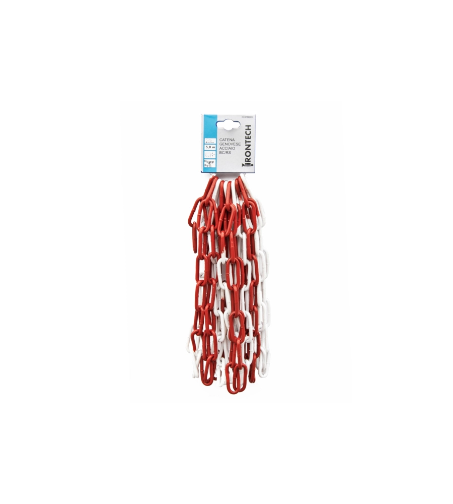 CATENA GENOVESE PRETAGLIATA MAGLIA LUNGA SALDATA Ø 5 MM. IN ACCIAIO BIANCO/ROSSO 5 MT.