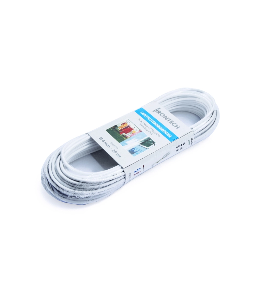 CAVO STENDIBIANCHERIA Ø 4 MM. IN ACCIAIO OTTONATO RIVESTITO PVC BIANCO 20 MT.