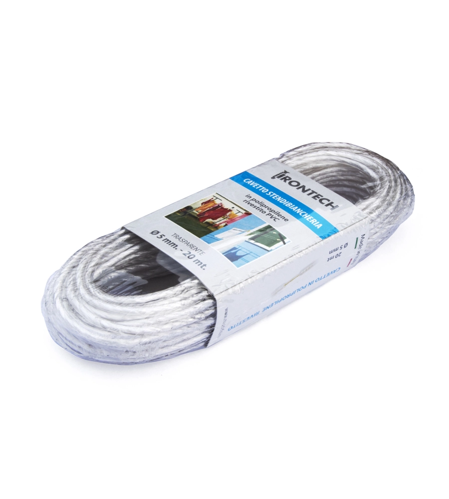 CAVO STENDIBIANCHERIA Ø 5 MM. IN ACCIAIO OTTONATO RIVESTITO PVC BIANCO 20 MT.