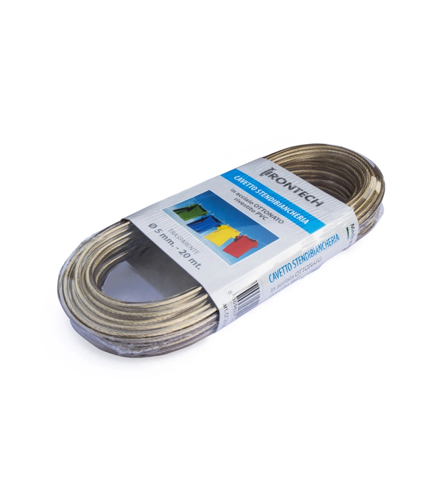CAVO STENDIBIANCHERIA Ø 5 MM. IN ACCIAIO OTTONATO RIVESTITO PVC TRASPARENTE 20 MT.