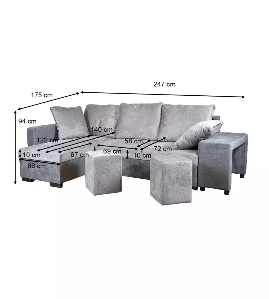 DIVANO ANGOLARE BELLAHOME "JESSY" CON CONTENITORE, POUF E PENISOLA SINISTRA 247X155X94 CM
