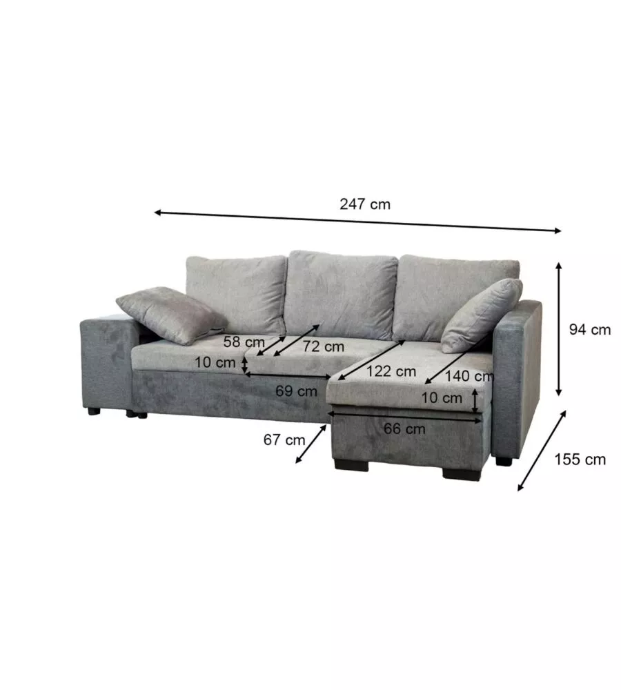 DIVANO ANGOLARE "JESSY" CON CONTENITORE POUF E PENISOLA DESTRA 247X155X94 CM