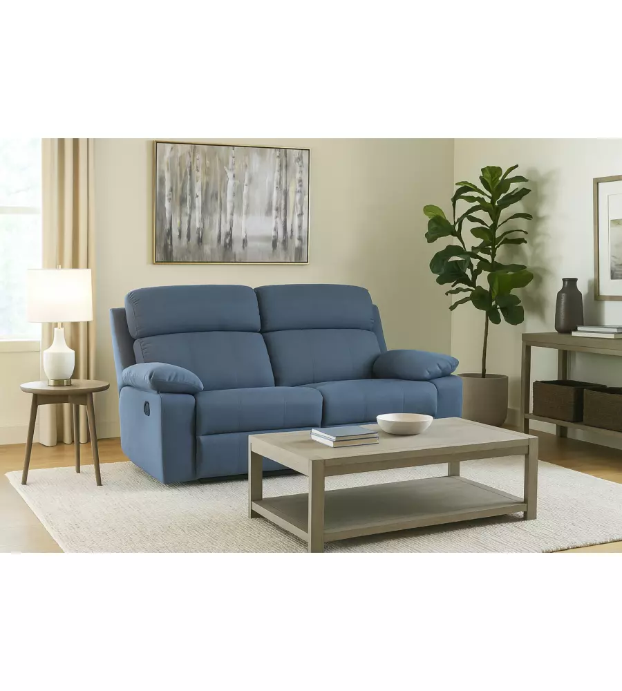 DIVANO 2 POSTI BELLAHOME "ANNIKA" CON RECLINER MANUALE IN TESSUTO BLU, 145X93X101 CM