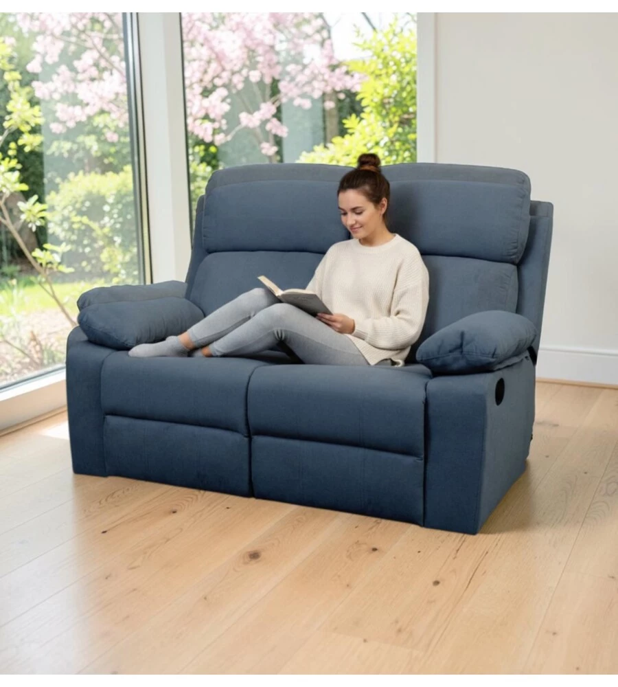 DIVANO 2 POSTI BELLAHOME "ANNIKA" CON RECLINER MANUALE IN TESSUTO BLU, 145X93X101 CM