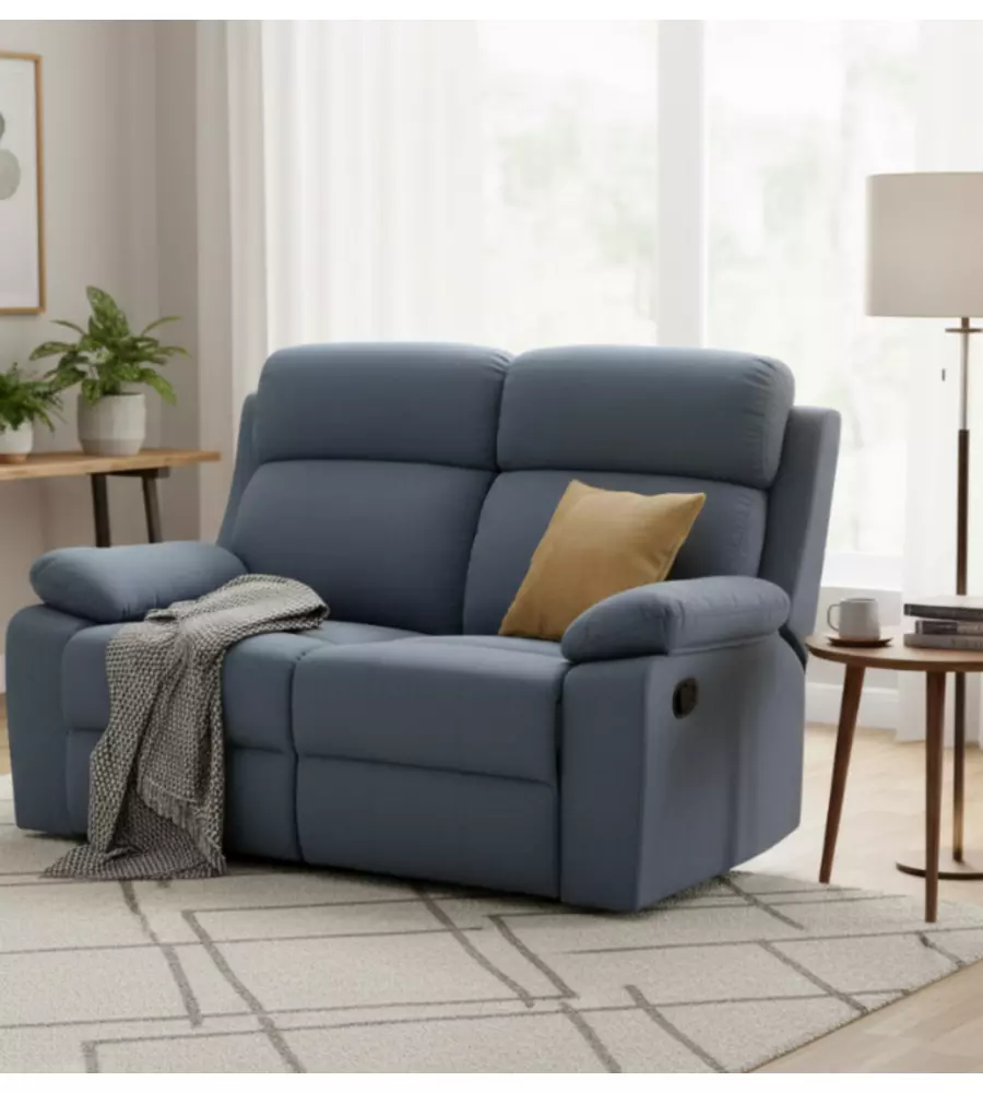 DIVANO 2 POSTI BELLAHOME "ANNIKA" CON RECLINER MANUALE IN TESSUTO BLU, 145X93X101 CM