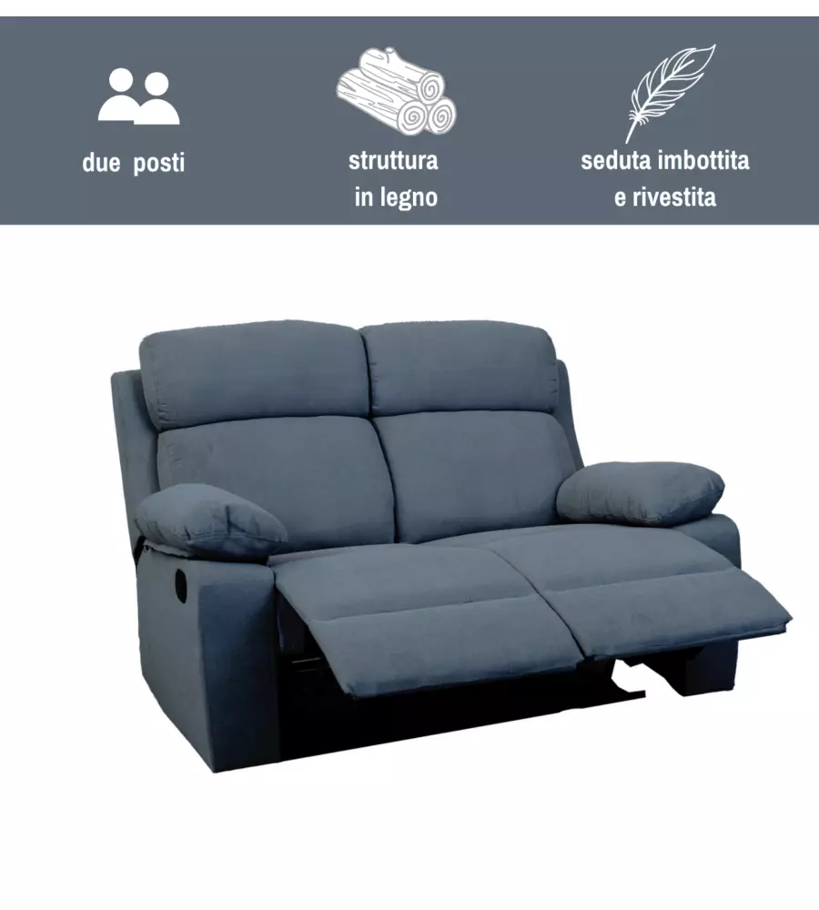 DIVANO 2 POSTI BELLAHOME "ANNIKA" CON RECLINER MANUALE IN TESSUTO BLU, 145X93X101 CM