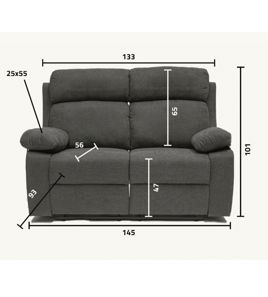 DIVANO 2 POSTI BELLAHOME "ANNIKA" CON RECLINER MANUALE IN TESSUTO BLU, 145X93X101 CM