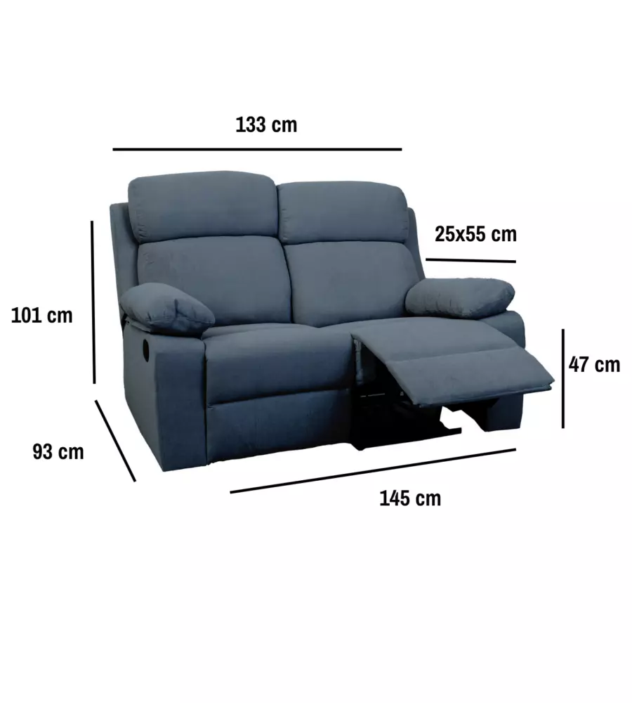 DIVANO 2 POSTI BELLAHOME "ANNIKA" CON RECLINER MANUALE IN TESSUTO BLU, 145X93X101 CM