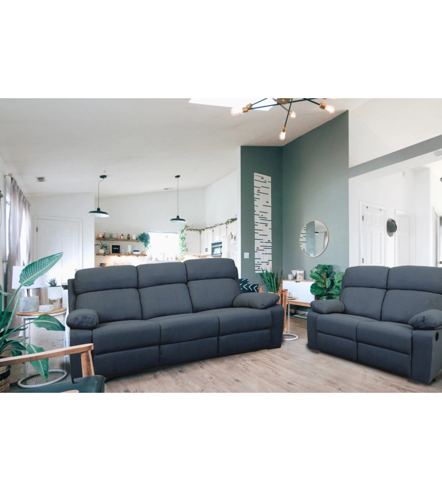DIVANO 3 POSTI BELLAHOME "ANNIKA" CON RECLINER MANUALE IN TESSUTO BLU, 198x93x101 CM