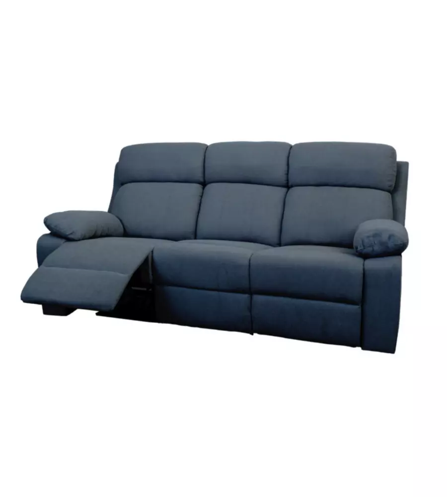 DIVANO 3 POSTI BELLAHOME "ANNIKA" CON RECLINER MANUALE IN TESSUTO BLU, 198x93x101 CM
