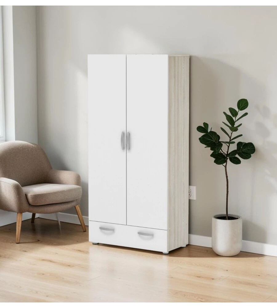 ARMADIO 2 ANTE BATTENTI "NANO" EFFETTO QUERCIA E BIANCO 81,2X37,6X167 CM