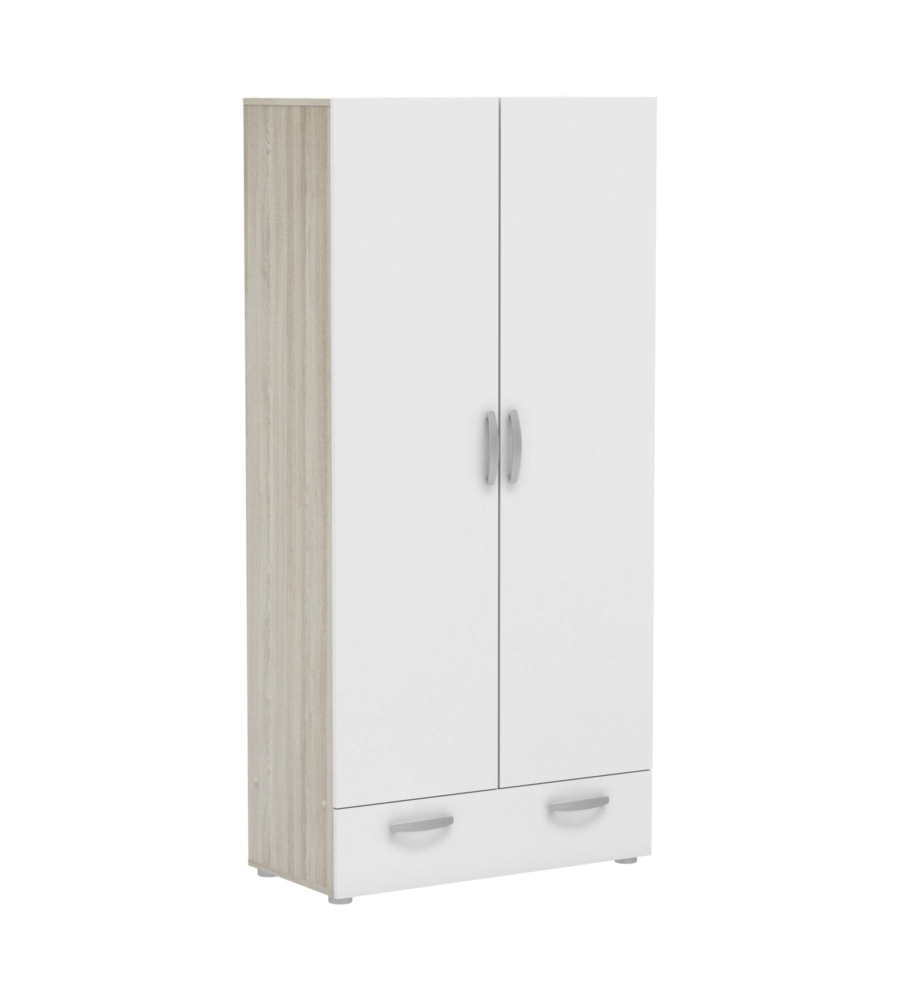 ARMADIO GUARDAROBA CON DUE ANTE "NANO" CON RIPIANI QUERCIA E BIANCO, 81,2X37,6X167 CM