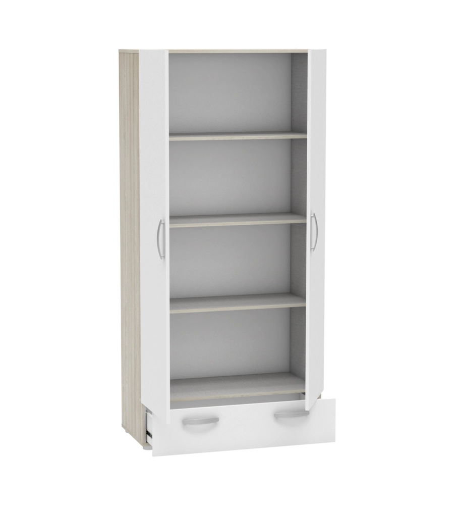 ARMADIO GUARDAROBA CON DUE ANTE "NANO" CON RIPIANI QUERCIA E BIANCO, 81,2X37,6X167 CM