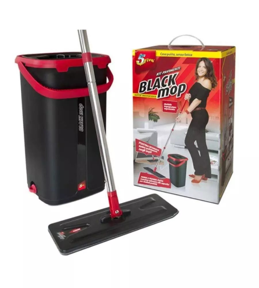 KIT LAVAPAVIMENTI BLACK MOP CON SISTEMA LAVA E ASCIUGA - SUPERFIVE