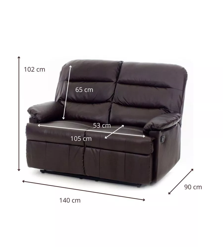 DIVANO "MARA" 2 POSTI IN SIMILPELLE COLORE MARRONE - 140 x 90 x 102H.