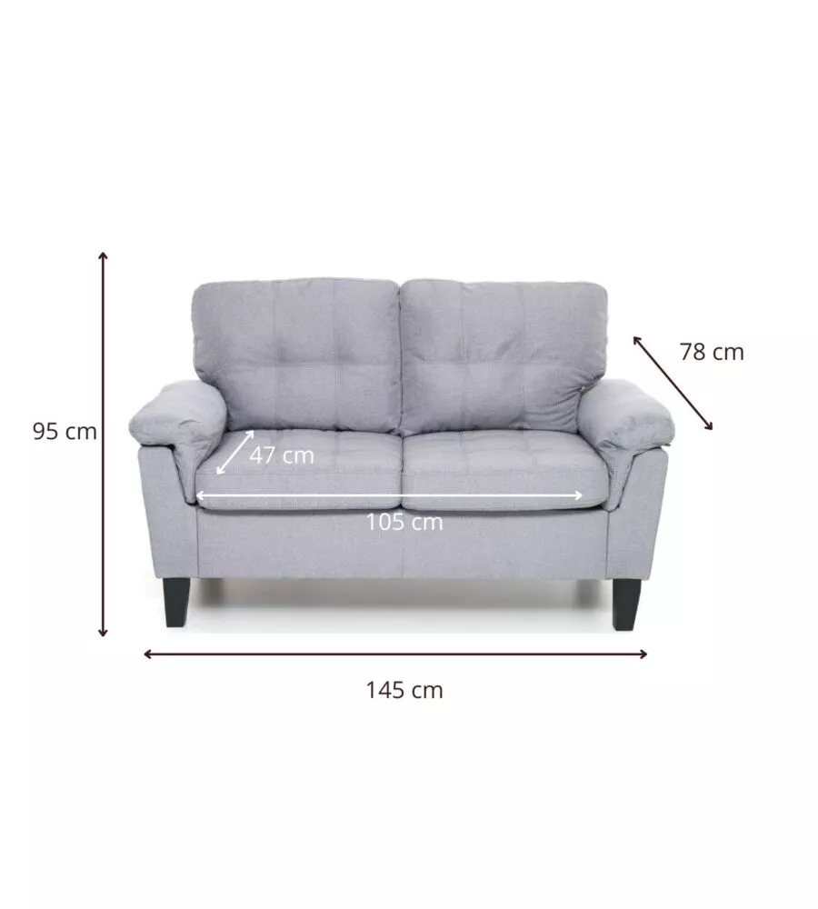 DIVANO "DENVER" 2 POSTI TESSUTO GRIGIO, 145X95X78 CM