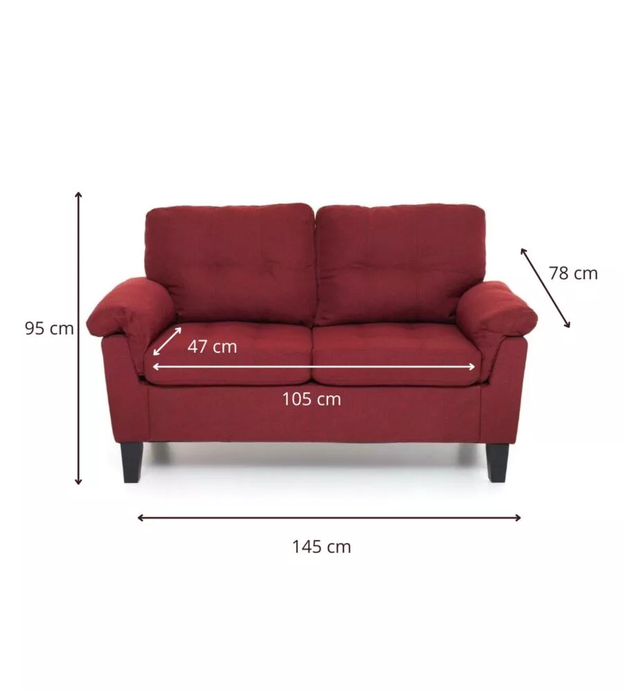 DIVANO "DENVER" 2 POSTI TESSUTO ROSSO, 145X95X78 CM