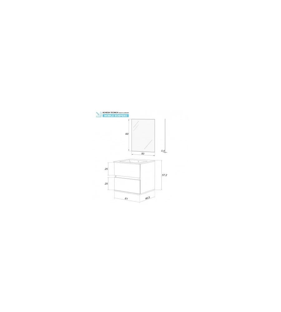 MOBILE BAGNO SOSPESO "FABULA" BIANCO LACCATO, 60X47X57 CM