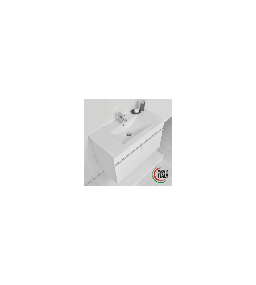 MOBILE BAGNO SOSPESO "FABULA" CON 2 ANTE BIANCO LACCATO, 90X47X57 CM