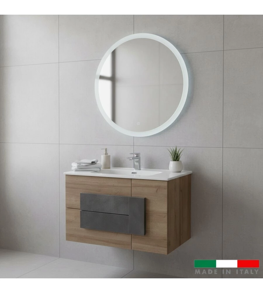 MOBILE BAGNO SOSPESO "URBAN" CON SPECCHIO E CASSETTI, 80X47X49 CM