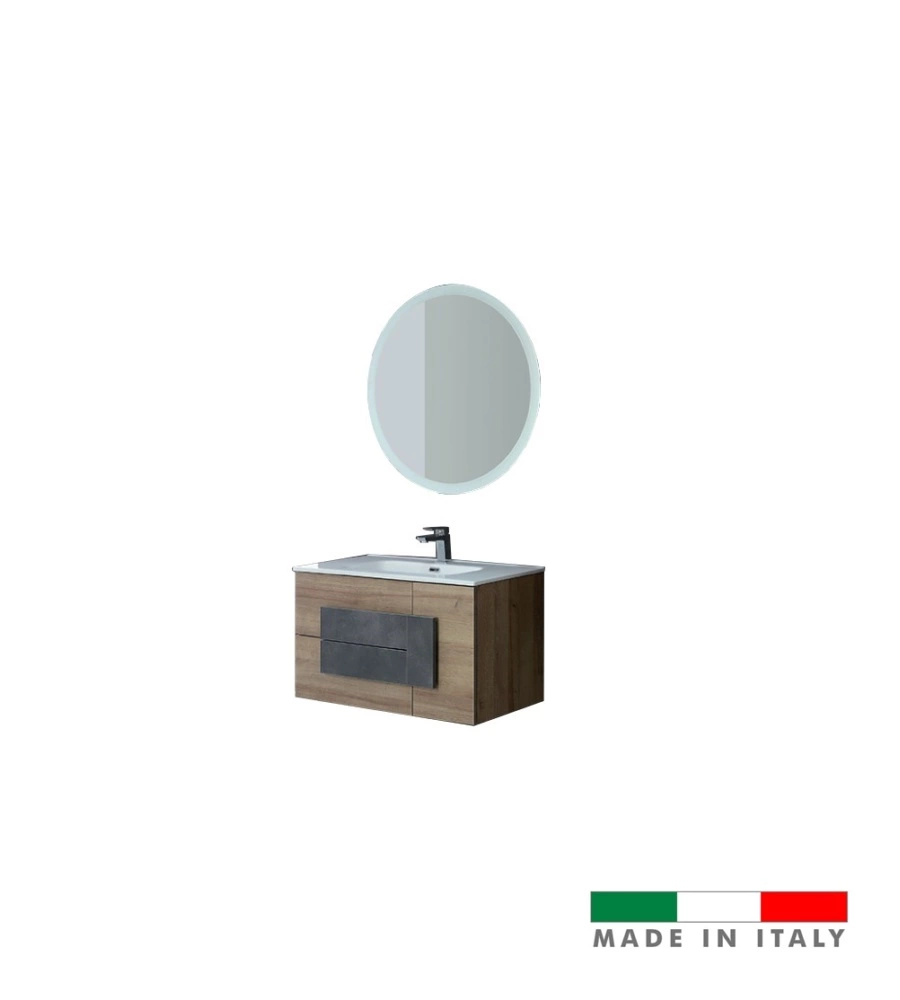 MOBILE BAGNO SOSPESO "URBAN" CON SPECCHIO E CASSETTI, 80X47X49 CM