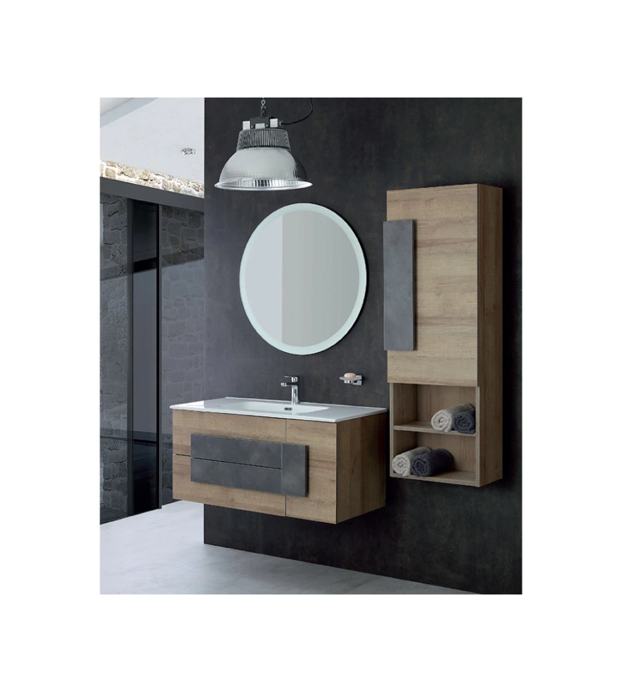 MOBILE BAGNO SOSPESO "URBAN" CON SPECCHIO E CASSETTI, 100X47X49 CM