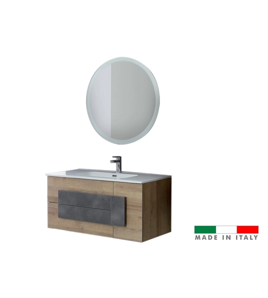 MOBILE BAGNO SOSPESO "URBAN" CON SPECCHIO E CASSETTI, 100X47X49 CM