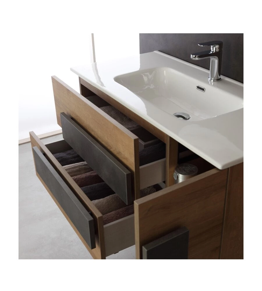 MOBILE BAGNO SOSPESO "URBAN" CON SPECCHIO E CASSETTI, 100X47X49 CM
