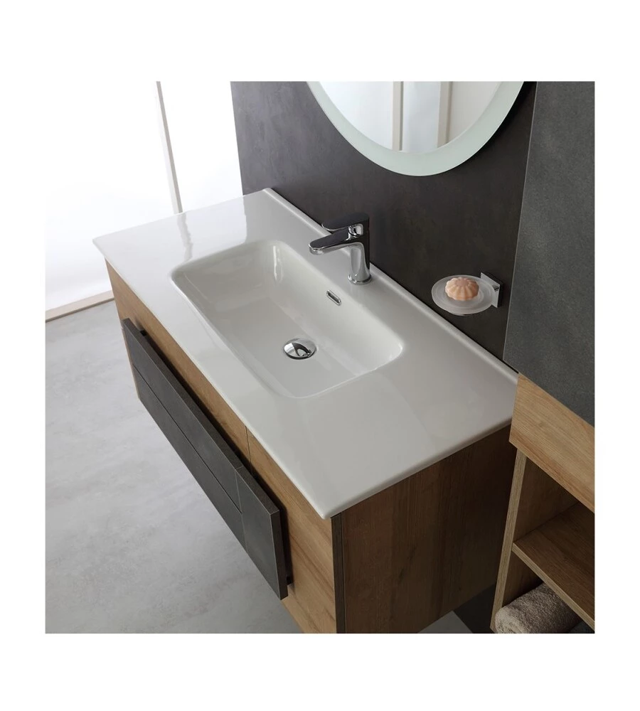 MOBILE BAGNO SOSPESO "URBAN" CON SPECCHIO E CASSETTI, 100X47X49 CM