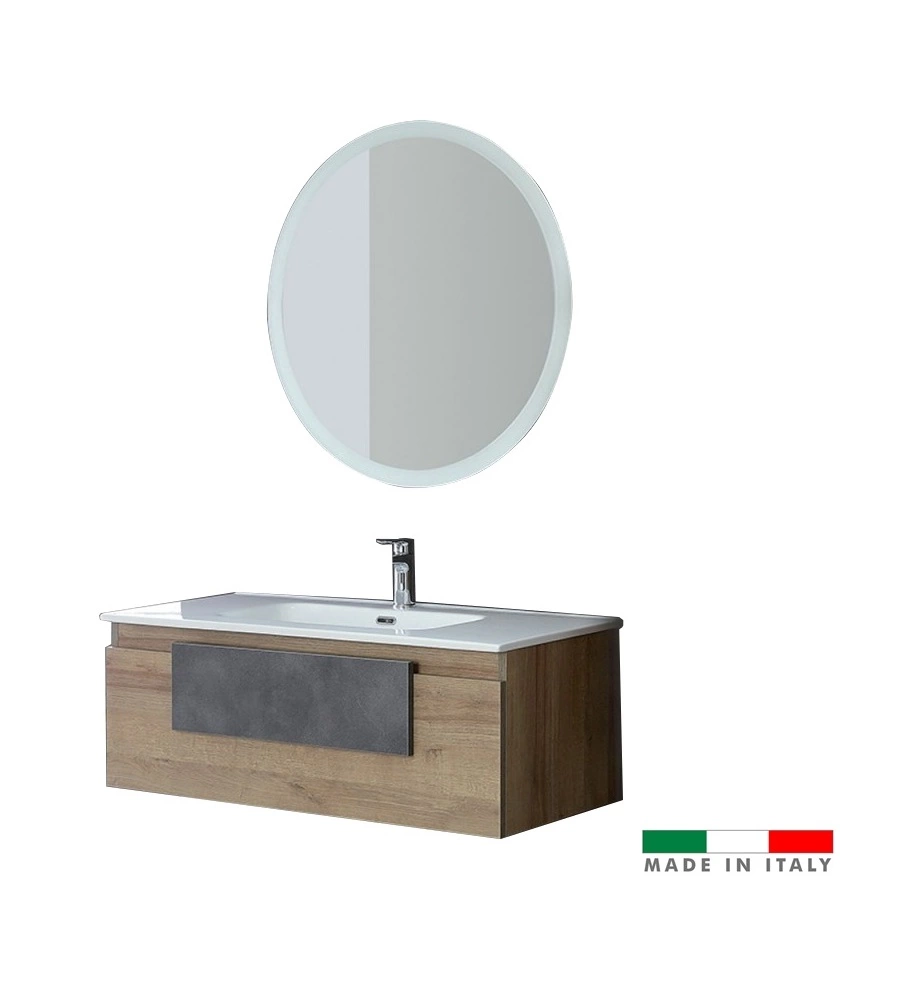 MOBILE BAGNO SOSPESO "URBAN" CON SPECCHIO E CASSETTI, 100X47X38 CM