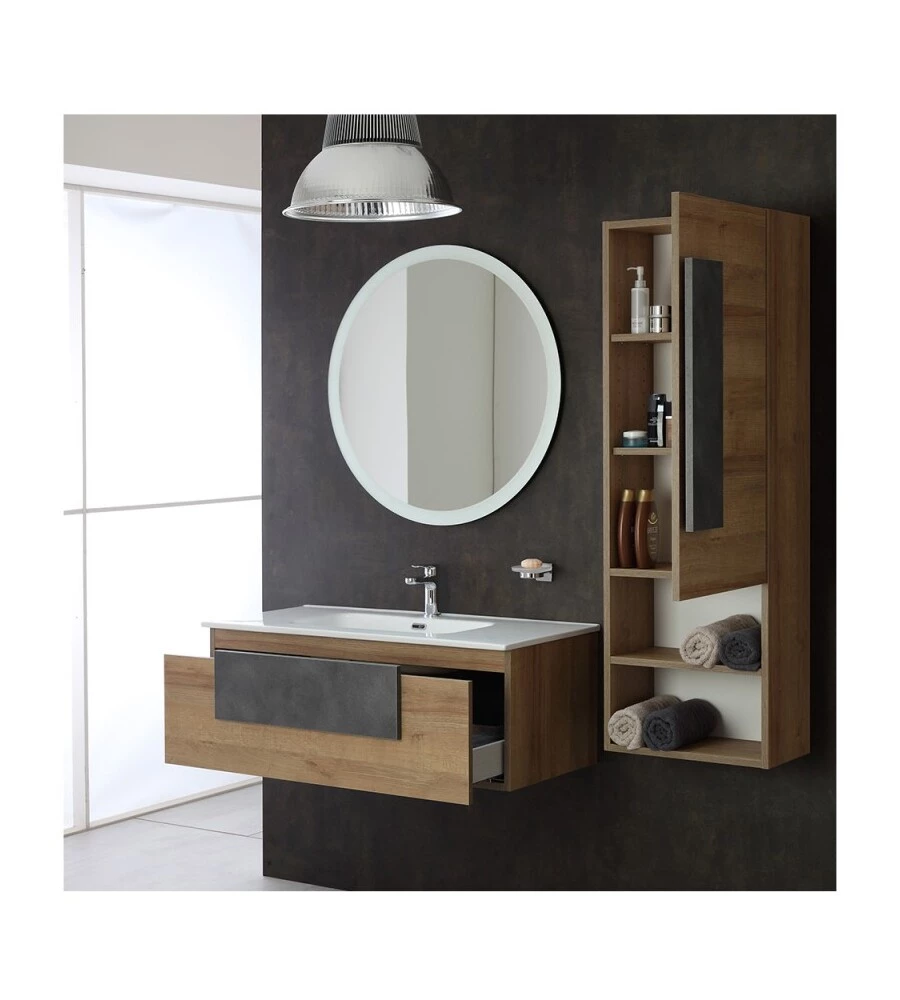 MOBILE BAGNO SOSPESO "URBAN" CON SPECCHIO E CASSETTI, 100X47X38 CM