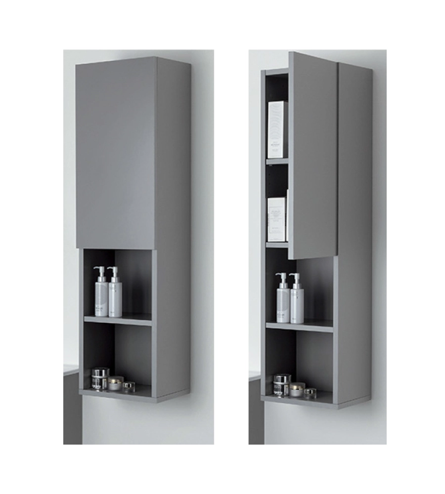 COLONNA PENSILE SOSPESA "PASTELLO" CON ANTA E RIPIANI COLORE GRIGIO, 30X25X115 CM