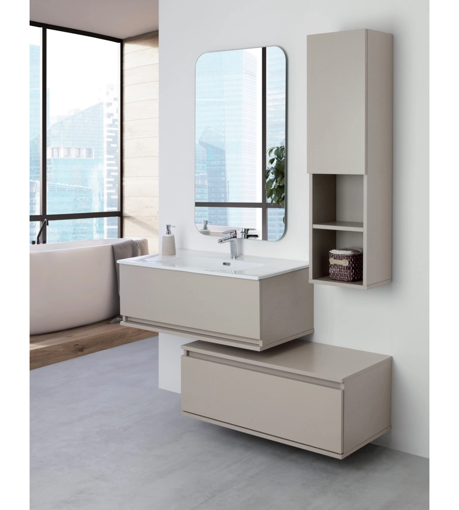 MOBILE BAGNO SOSPESO "PASTELLO" TORTORA CON CASSETTI, 90X47X35 CM