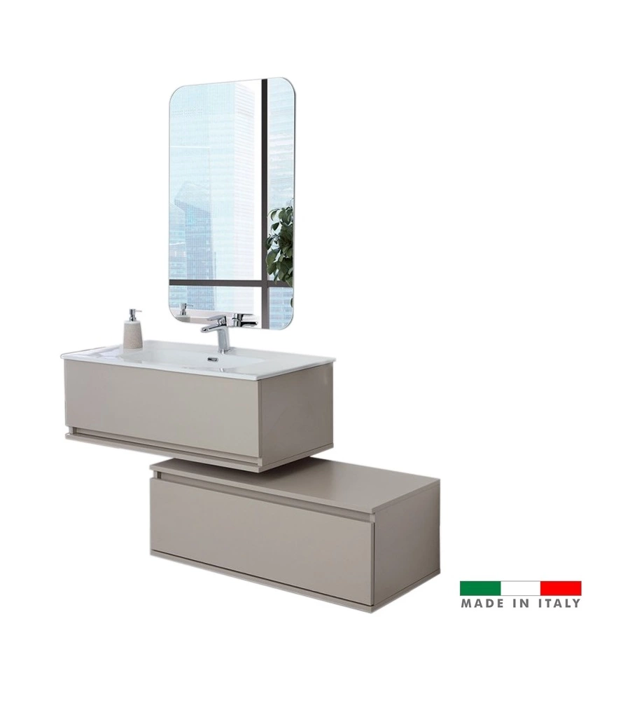 MOBILE BAGNO SOSPESO "PASTELLO" TORTORA CON CASSETTI, 90X47X35 CM