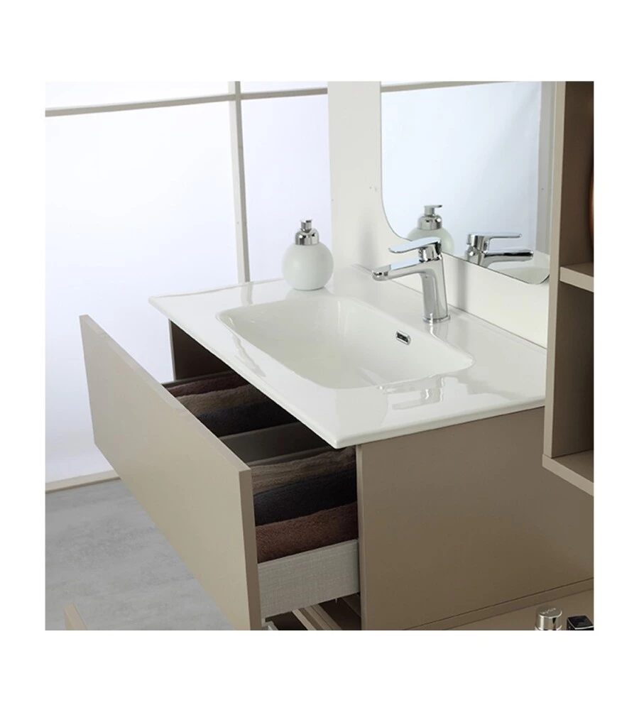 MOBILE BAGNO SOSPESO "PASTELLO" TORTORA CON CASSETTI, 90X47X35 CM