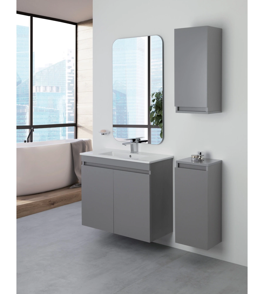 MOBILE BAGNO SOSPESO "PASTELLO" GRIGIO CON 2 ANTE, 80X37X69 CM