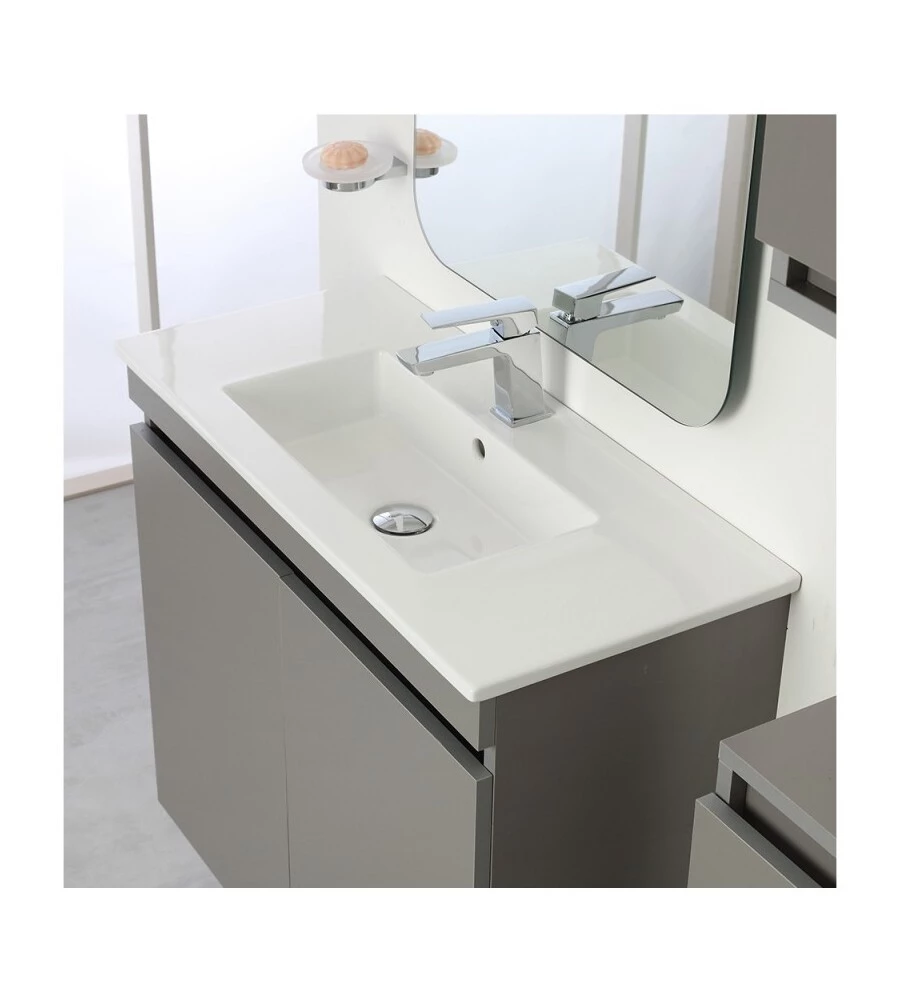 MOBILE BAGNO SOSPESO "PASTELLO" GRIGIO CON 2 ANTE, 80X37X69 CM