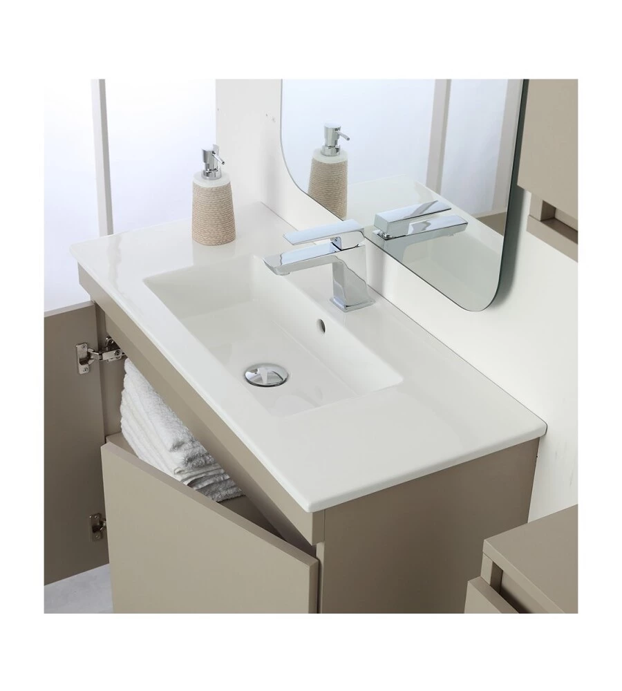 MOBILE BAGNO SOSPESO "PASTELLO" TORTORA CON 2 ANTE, 80X37X69 CM