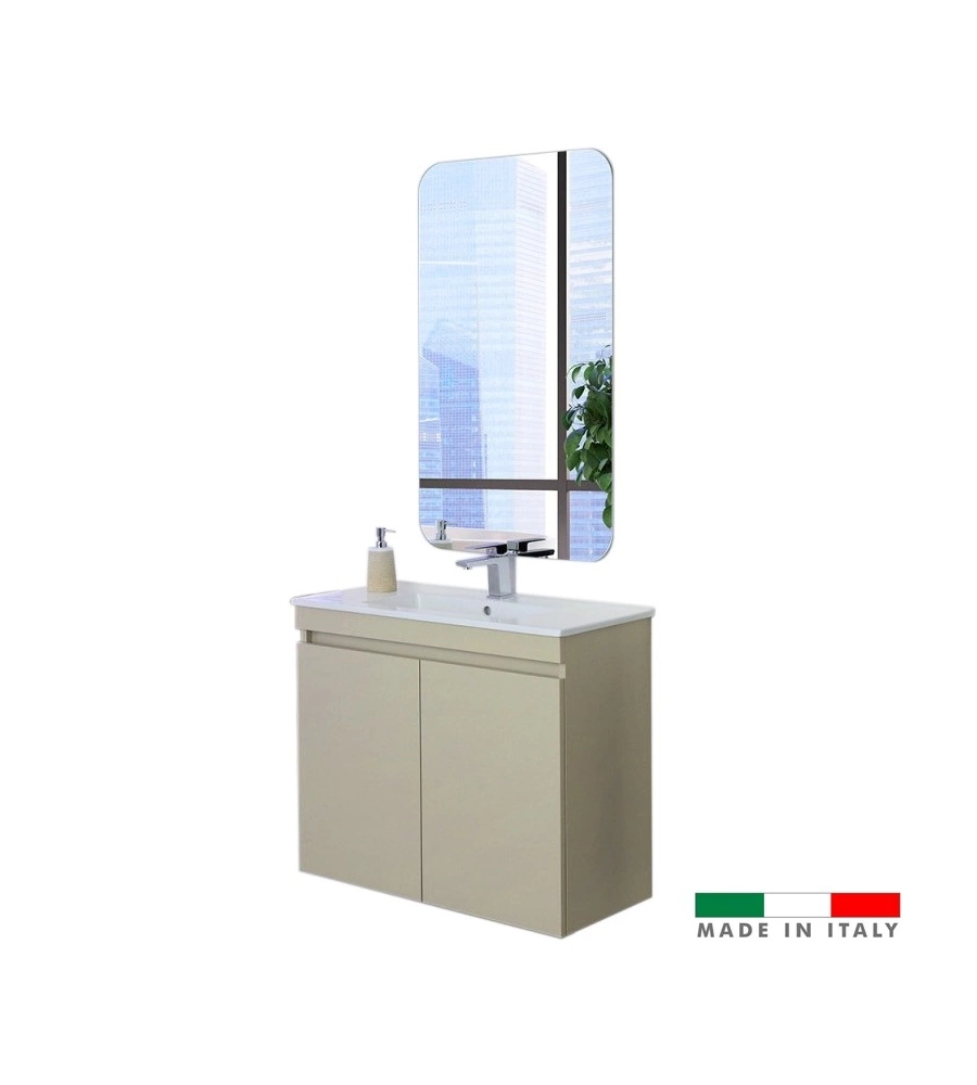 MOBILE BAGNO SOSPESO "PASTELLO" TORTORA CON 2 ANTE, 80X37X69 CM