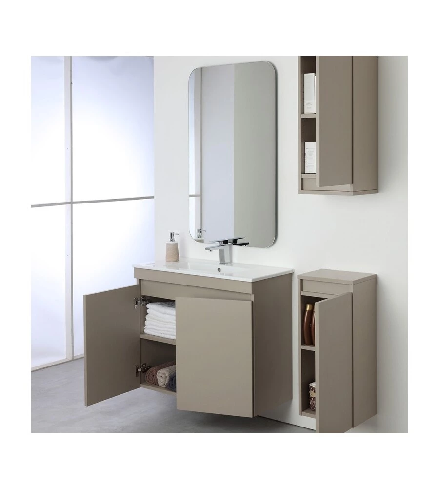 MOBILE BAGNO SOSPESO "PASTELLO" TORTORA CON 2 ANTE, 80X37X69 CM