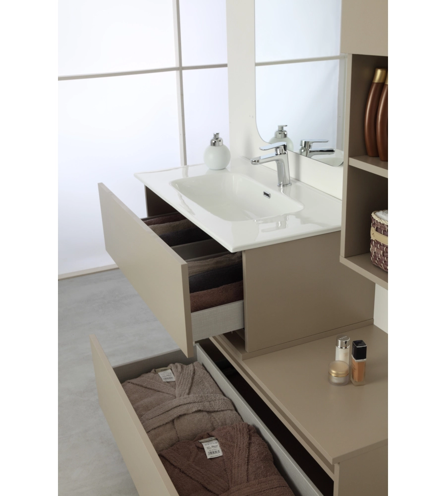 MOBILE BAGNO SOSPESO "PASTELLO" TORTORA CON 2 ANTE, 80X37X69 CM