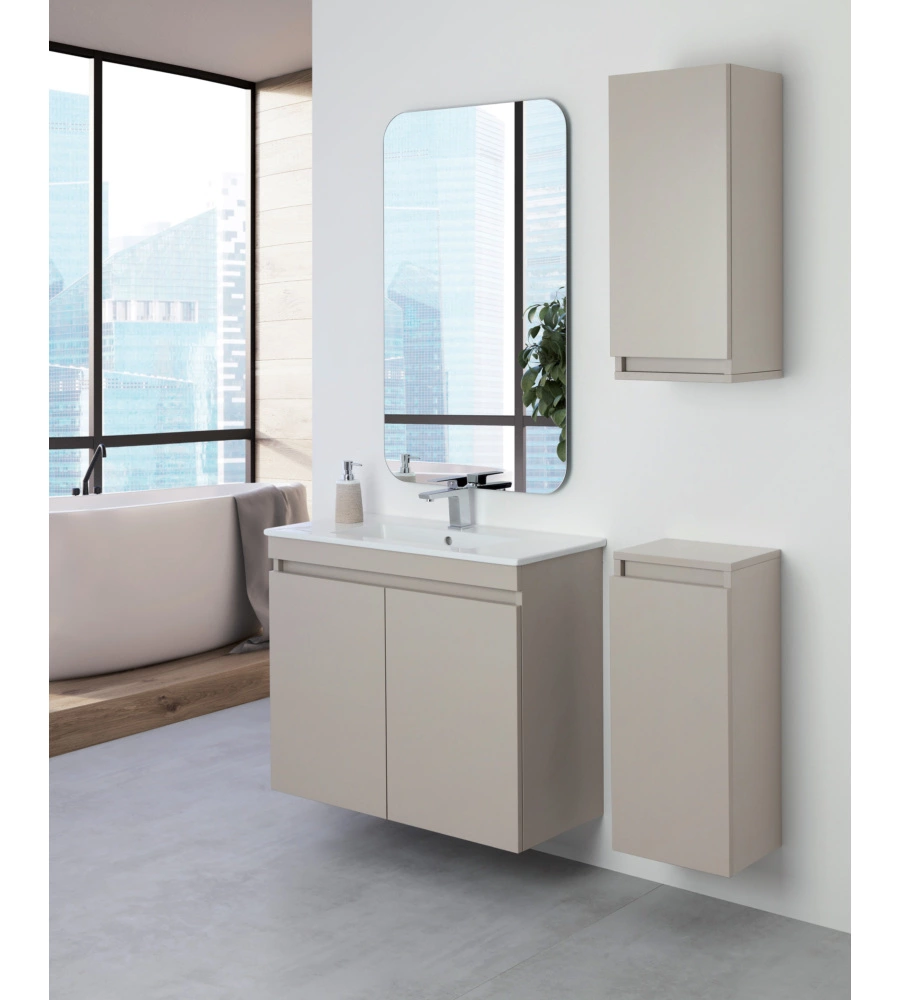 MOBILE BAGNO SOSPESO "PASTELLO" TORTORA CON 2 ANTE, 80X37X69 CM