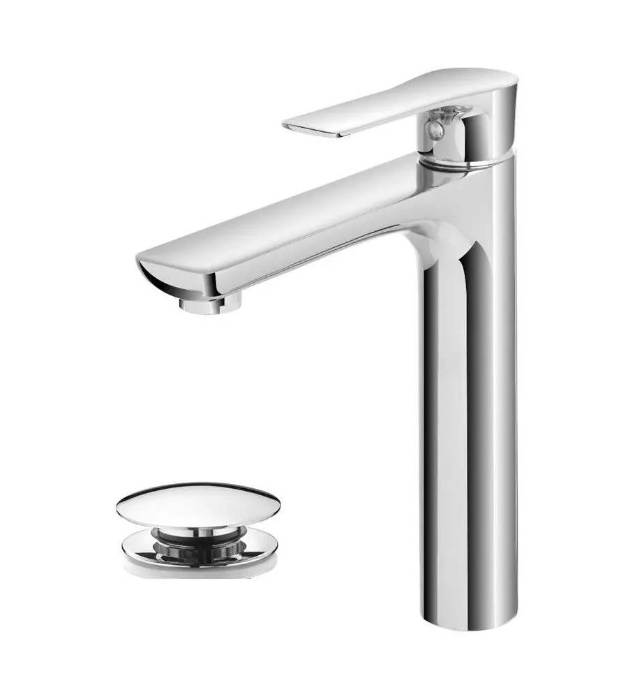 MISCELATORE MONOCOMANDO LAVABO ALTO SERIE FLAT CON SCARICO CLIC CLAC.