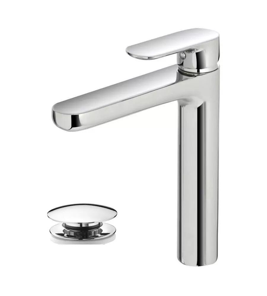 MISCELATORE MONOCOMANDO LAVABO ALTO SERIE KREO CON SCARICO CLIC CLAC.