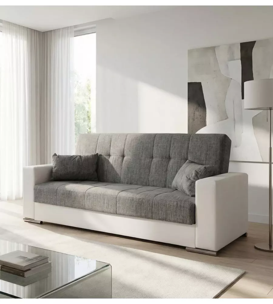DIVANO LETTO "PADOVA" 3 POSTI BIANCO GRIGIO, 230X93X97 CM