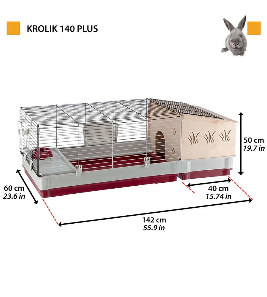 GABBIA PER CONIGLI "KROLIK 140 PLUS"  142X60X50 CM - FERPLAST