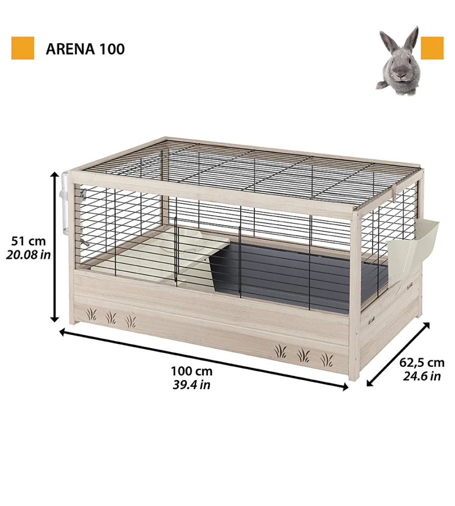 GABBIA PER CONIGLI "ARENA 100" IN LEGNO, 100X62,5X51 CM - FERPLAST